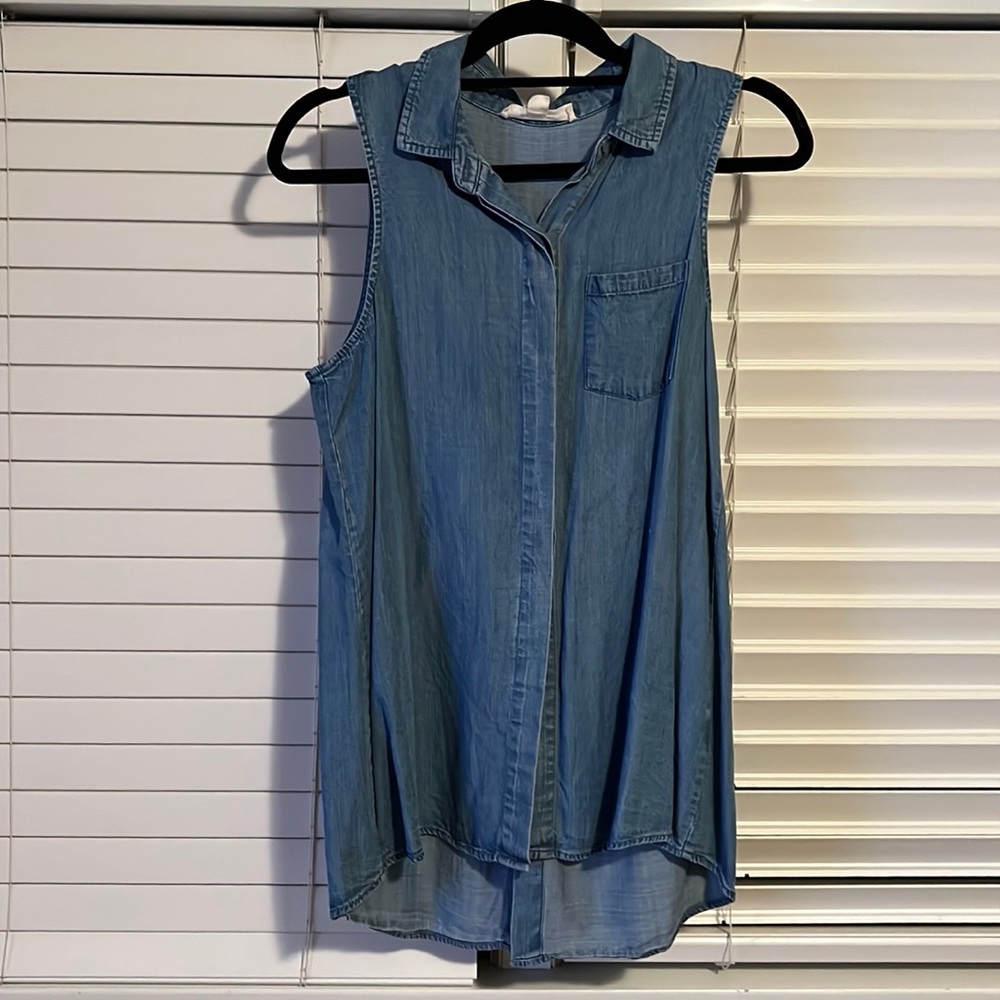 Denim no sleeve button up! Worn once!